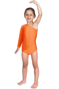 BODY DANZA LYCRA MONOSPALLA MANICA LUNGA ARANCIONE BABY